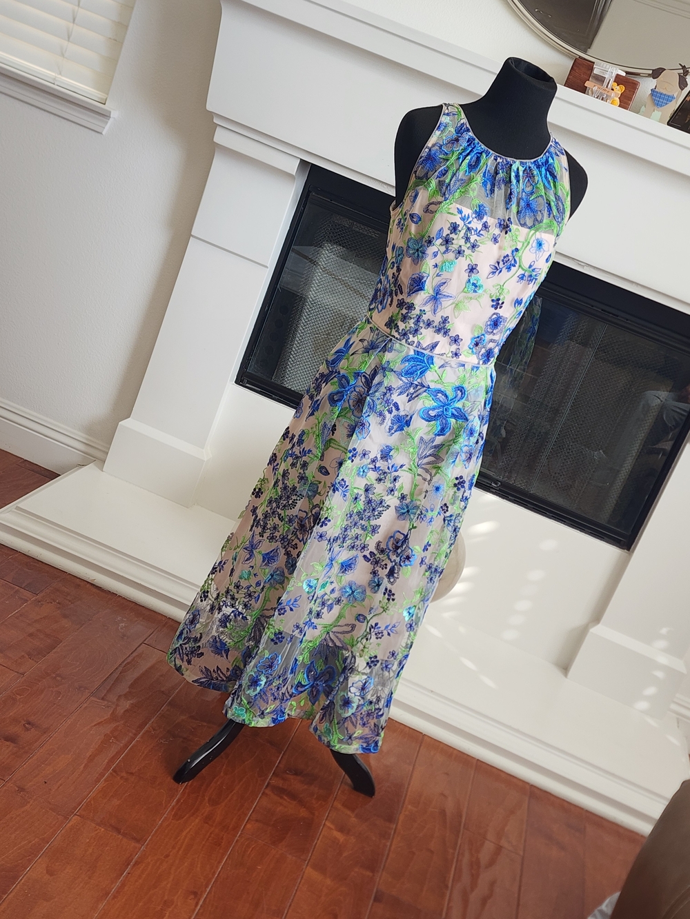 Adrianna Papell Blue Green Floral Midi Dress